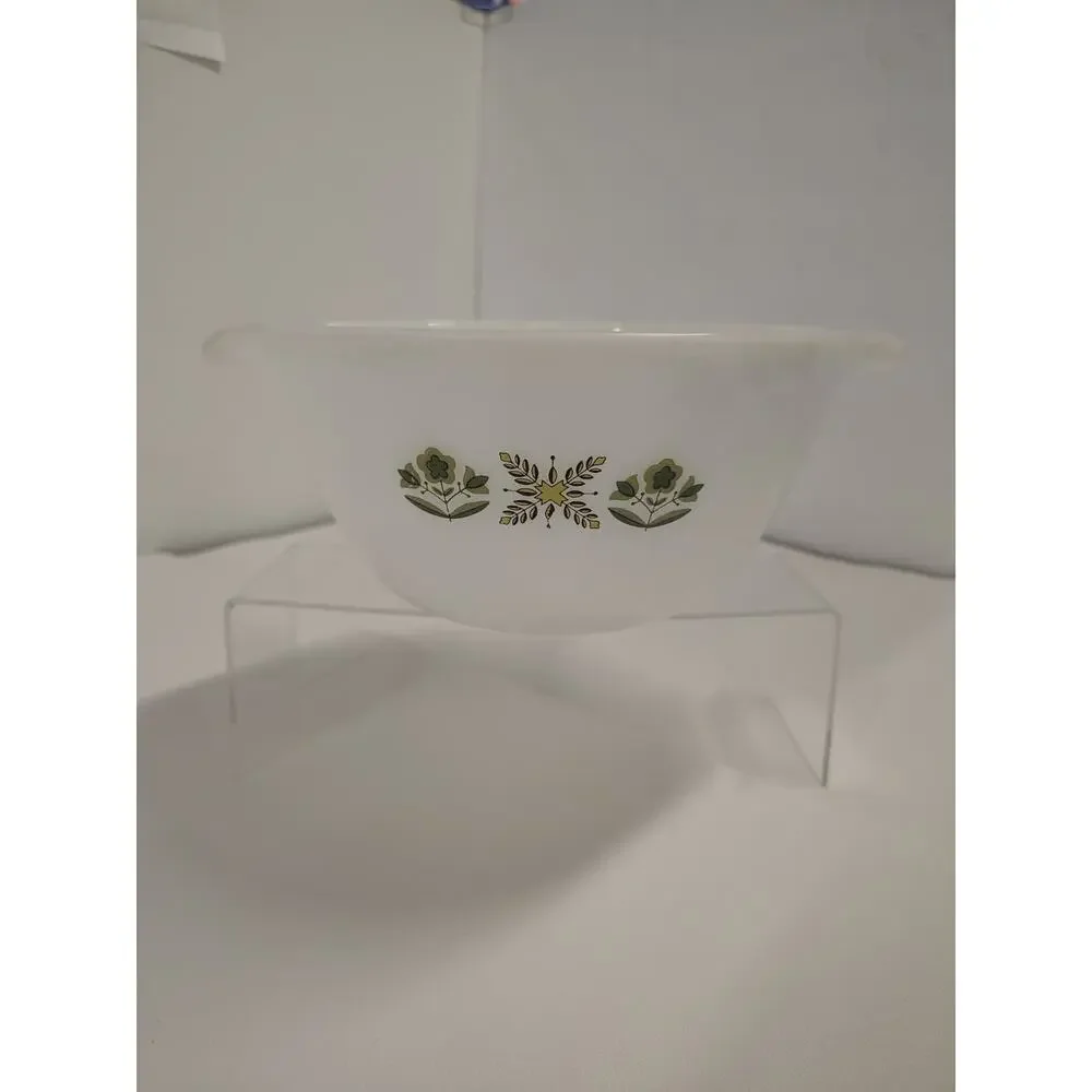 Fire King Anchor Hocking Meadow Green Handled Mixing Bowl c1970s USA 10